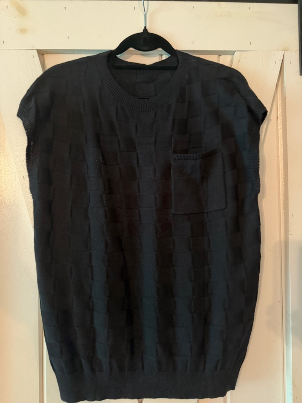 Black Knit Short-Sleeve Sweater Vest with Chest Pocket
